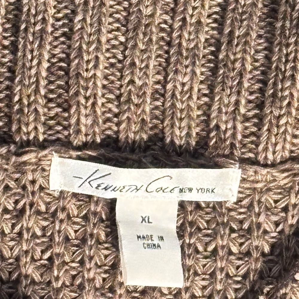 Kenneth Cole‎ Women XL Hooded Knit Cardigan Sweater Brown Cotton Blend - Picture 7 of 16